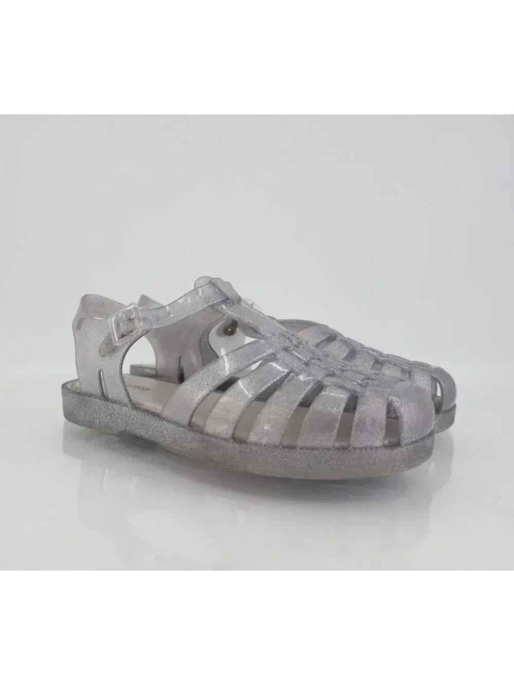 Mini Melissa Possession Glitter Girls Size 4 Silver Jelly Cage Sandal Buckle